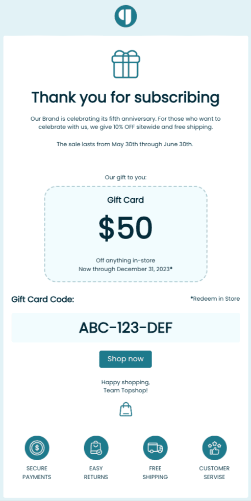 Thank you for subscribing welcome email template