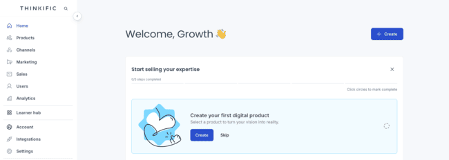 Thinkific course builder dashboard