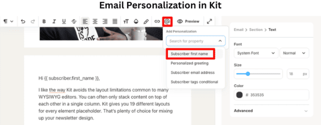 Uso de fragmentos de texto para contenido dinámico en Kit