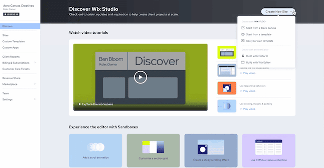 Wix website-building studio