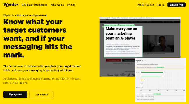 Wynter landing page message testing optimization tool