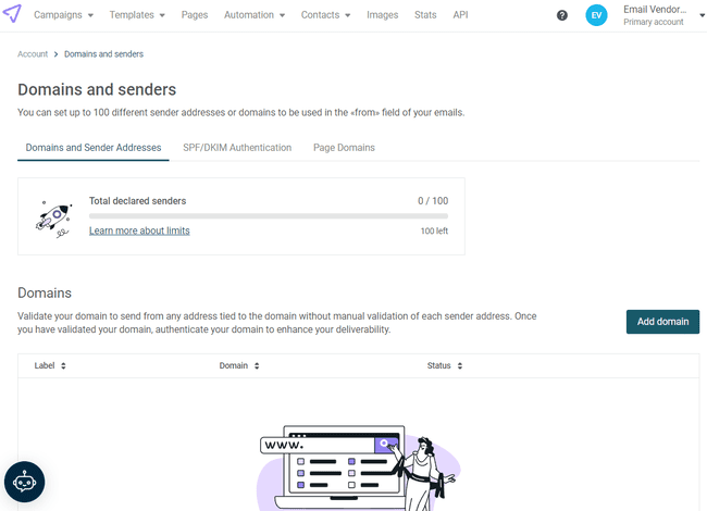 autentificación del dominio Mailjet