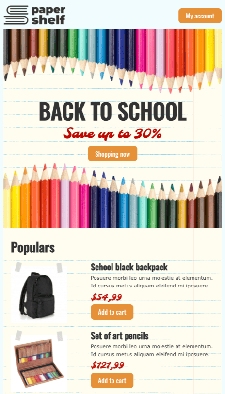 back to school promotional email template