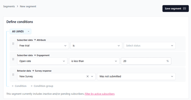 beehiiv low engagement segment