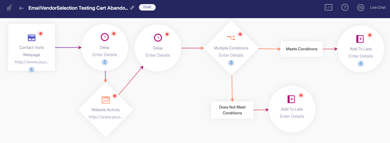 Screenshot of cart abandonment automation in Benchmark Email