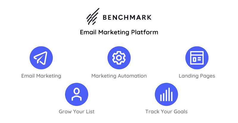 Top features of Benchmark Email with their icons