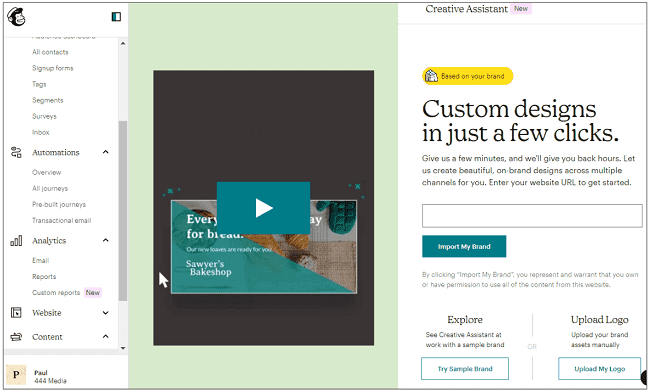 boletines informativos del asistente creativo de Mailchimp