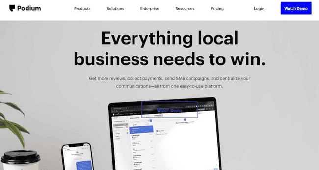 captura de tela da página inicial da Podium