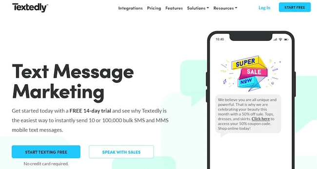 captura de tela da página inicial da Textedly