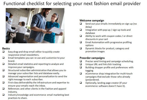 checklist for fashion email vendor selection