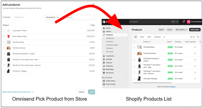 cómo elegir productos de tu tienda Shopify en Omnisend