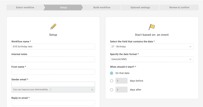 configuración de la automatización de cumpleaños en Mailup