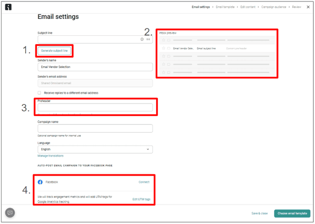 configuración de la campaña de email marketing de Omnisend