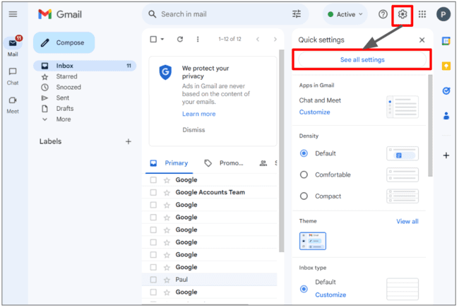 configuración de la cuenta de Gmail