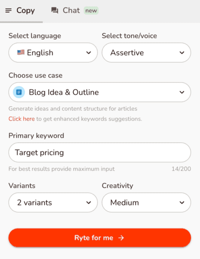 configurar el tono de voz en Rytr