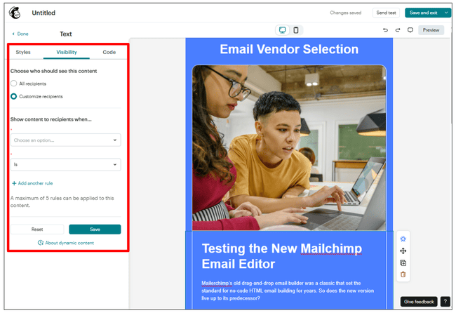contenido dinámico de Mailchimp