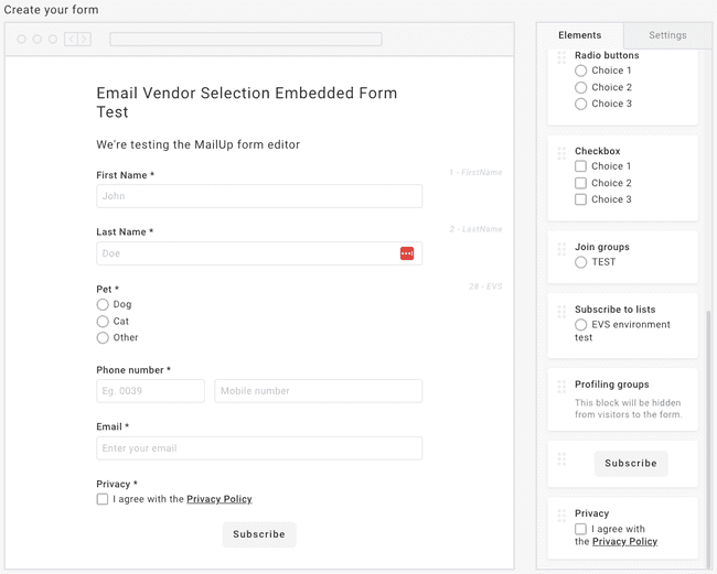 creación de un formulario incrustado en Mailup
