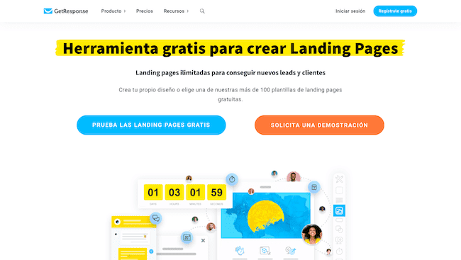 creador de landing pages responsivo gratuito GetResponse