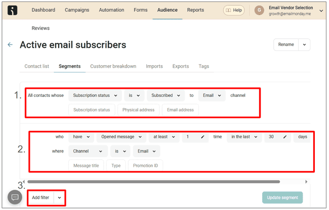 creador de segmentos de Omnisend