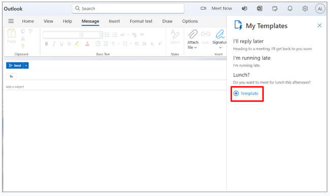 crear una nueva plantilla de correo electrónico en Outlook