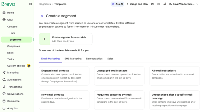 creating a segment for email marketing in Breo