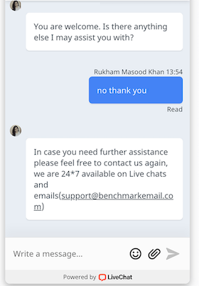 customer support chat screenshot