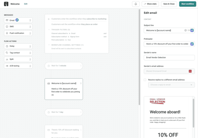 customizing automations with Omnisend’s workflow editor
