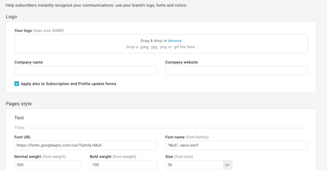 diseño de un formulario de suscripción en Mailup