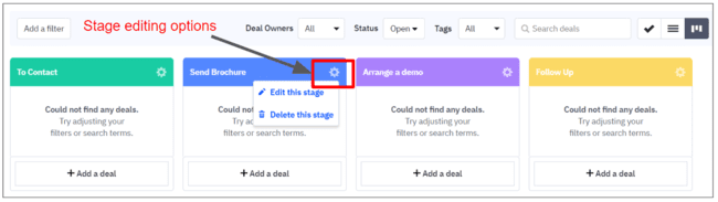 editar etapas en un pipeline de ventas de ActiveCampaign
