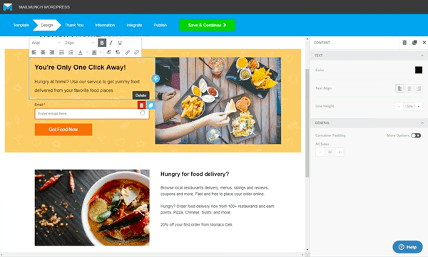 editor de landing pages de mailmunch