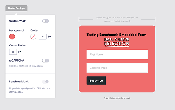 embedded form builder with form creation in progress