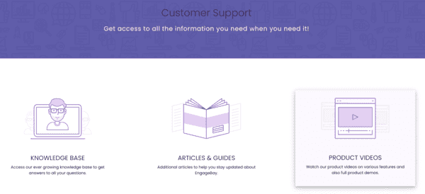 Engagebay review customer support page