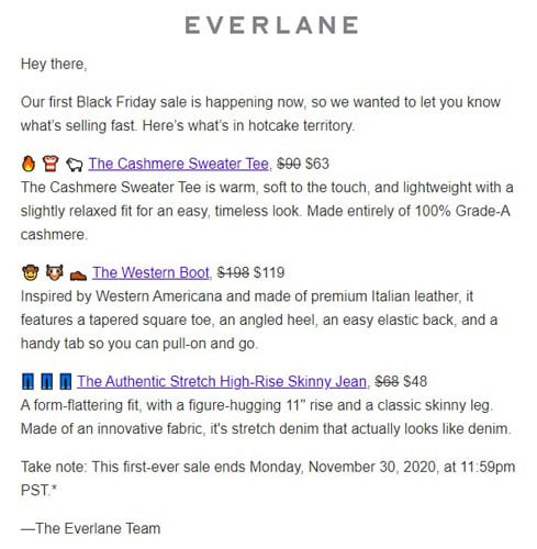 everlane black friday email fashion