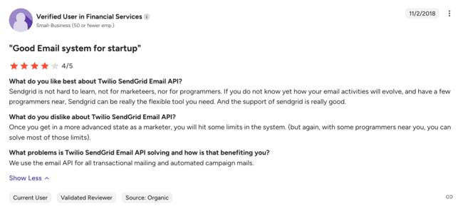 fintech user reviews of sendgrid