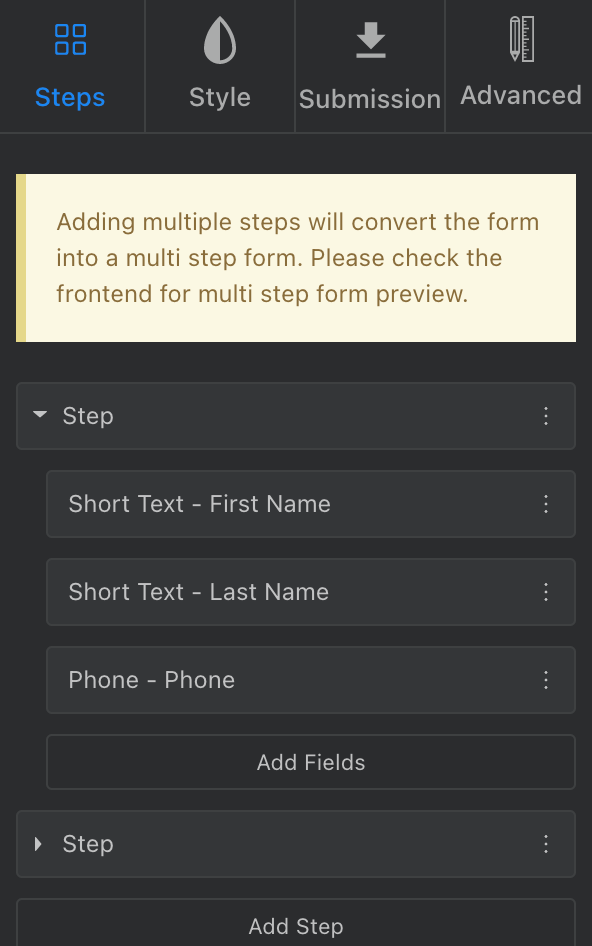 multi step forms in Swipe pages