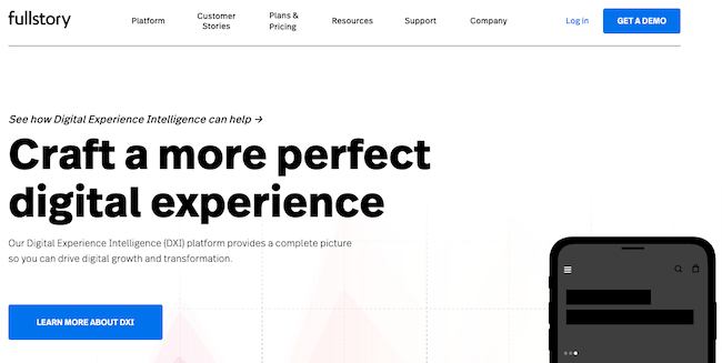 Fullstory landing page optimization tool homepage