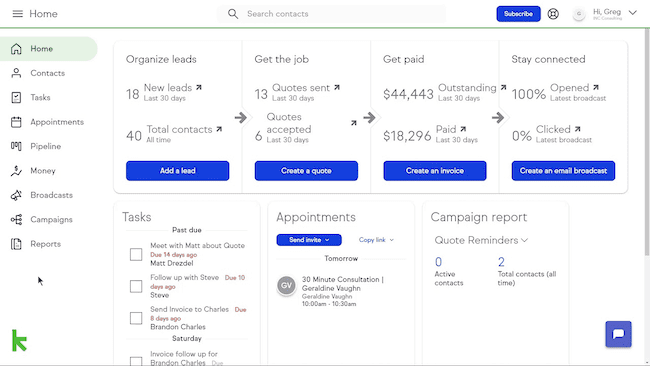 función de informes de Keap