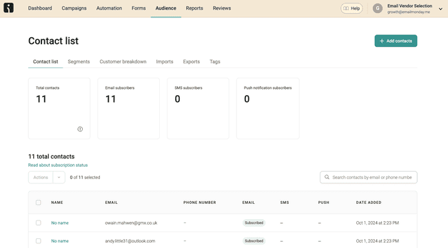 gestión de contactos en Omnisend