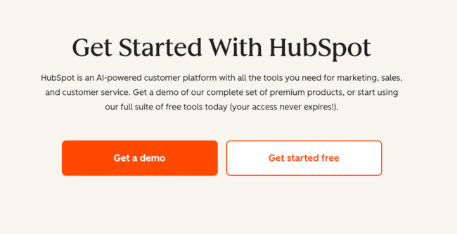 getting started with HubSpot signup page