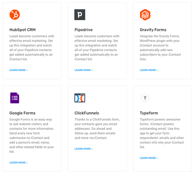 iContact tools Integrations