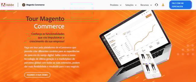 página inicial do sistema de ecommerce magento