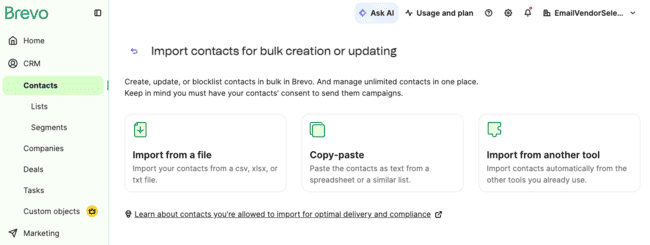importing contacts into Brevo
