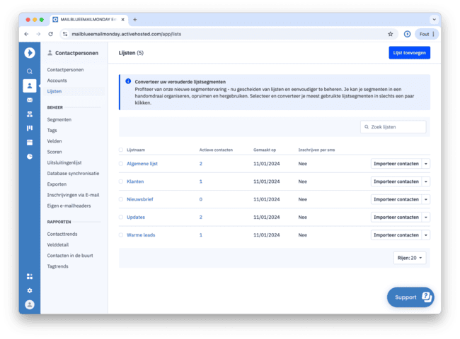 importing contacts to Mailblue