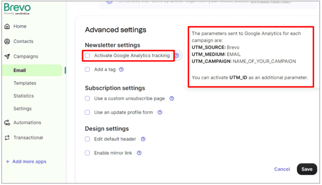 incluir automáticamente etiquetas UTM en Brevo