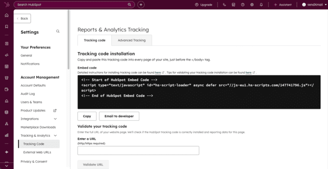 install Hubspot tracking code