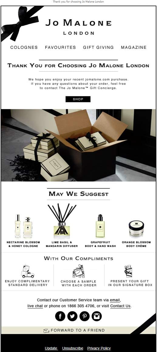 jo malone ecommerce first purchase email