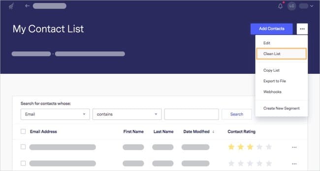 limpiador de listas de contactos de Benchmark Email