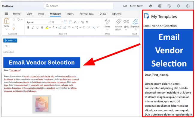 loading a template into an email message in Outlook web