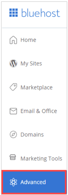 menú de la cuenta de alojamiento web de Bluehost