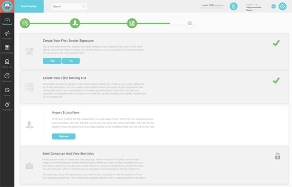 Moosend dashboard cannabis marketing email